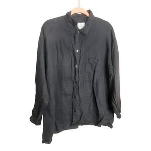 Flax Long Sleeve Black Button Down Collared 100% Linen Sz L Work Men Office